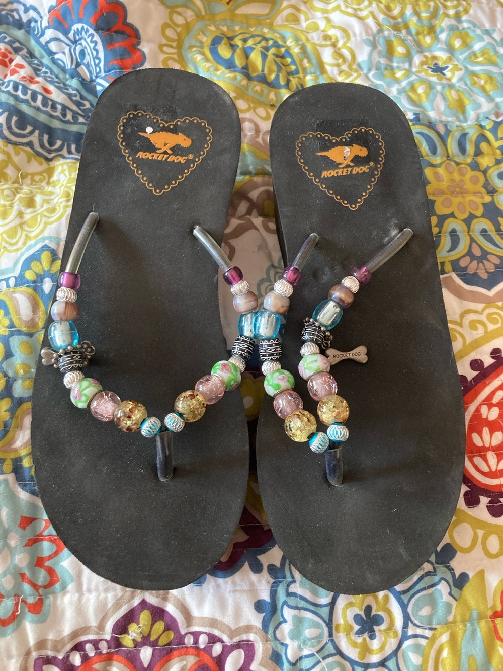 Rocket Dog Black Beaded T-Strap Flip Flops